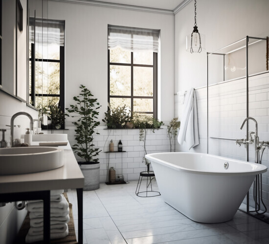 a bathroom with a porcelain tub